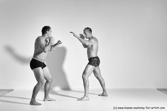 Underwear Fighting Man - Man White Moving poses Muscular Short Brown Dynamic poses Academic