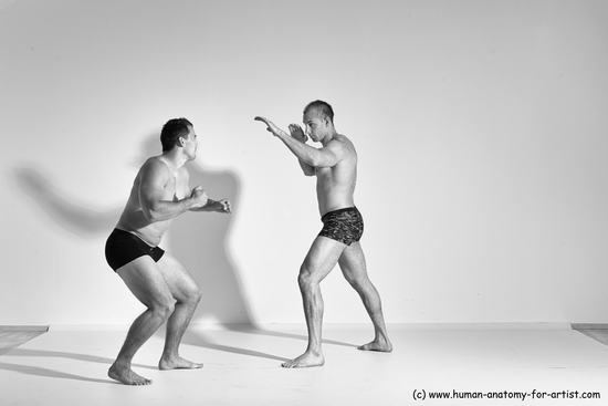 Underwear Fighting Man - Man White Moving poses Muscular Short Brown Dynamic poses Academic