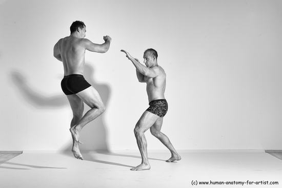 Underwear Fighting Man - Man White Moving poses Muscular Short Brown Dynamic poses Academic