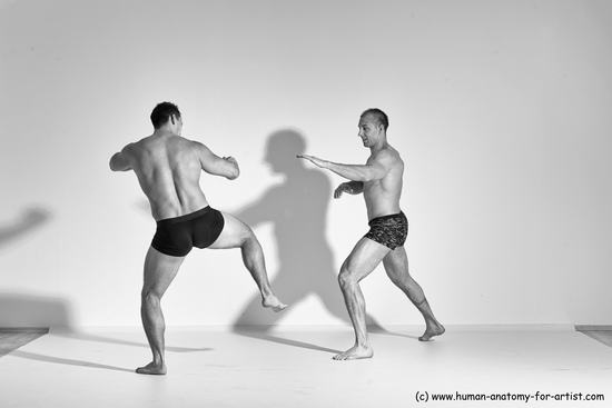 Underwear Fighting Man - Man White Moving poses Muscular Short Brown Dynamic poses Academic