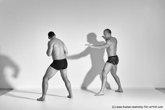 Underwear Fighting Man - Man White Moving poses Muscular Short Brown Dynamic poses Academic