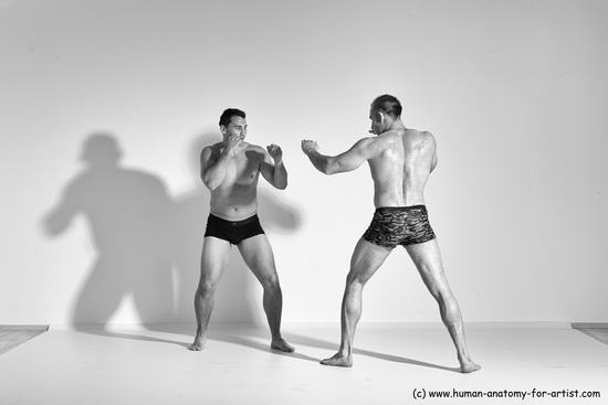 Underwear Fighting Man - Man White Moving poses Muscular Short Brown Dynamic poses Academic