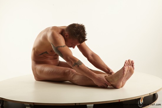 Nude Man White Sitting poses - simple Athletic Short Brown Sitting poses - ALL Realistic