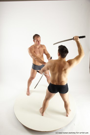 Underwear Fighting with sword Man - Man White Standing poses - ALL Muscular Short Brown Standing poses - simple Multi angles poses Academic