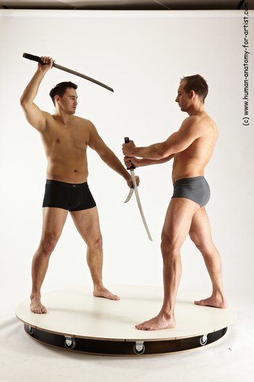 Underwear Fighting with sword Man - Man White Standing poses - ALL Muscular Short Brown Standing poses - simple Multi angles poses Academic