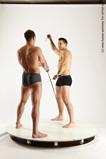 Underwear Fighting with sword Man - Man White Standing poses - ALL Muscular Short Brown Standing poses - simple Multi angles poses Academic