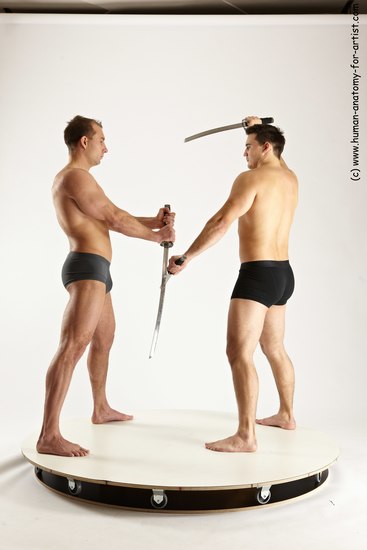 Underwear Fighting with sword Man - Man White Standing poses - ALL Muscular Short Brown Standing poses - simple Multi angles poses Academic