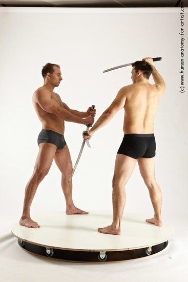 Underwear Fighting with sword Man - Man White Standing poses - ALL Muscular Short Brown Standing poses - simple Multi angles poses Academic