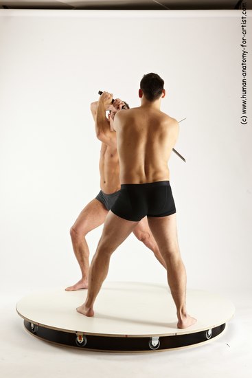 Underwear Fighting with sword Man - Man White Standing poses - ALL Muscular Short Brown Standing poses - simple Multi angles poses Academic