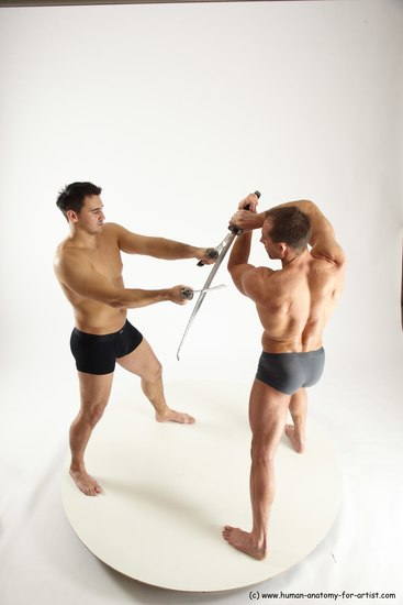 Underwear Fighting with sword Man - Man White Standing poses - ALL Muscular Short Brown Standing poses - simple Multi angles poses Academic