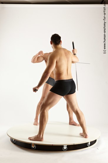 Underwear Fighting with sword Man - Man White Standing poses - ALL Muscular Short Brown Standing poses - simple Multi angles poses Academic