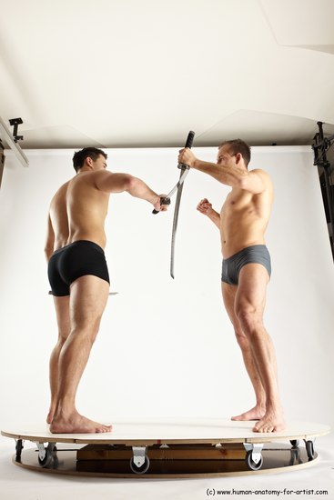 Underwear Fighting with sword Man - Man White Standing poses - ALL Muscular Short Brown Standing poses - simple Multi angles poses Academic