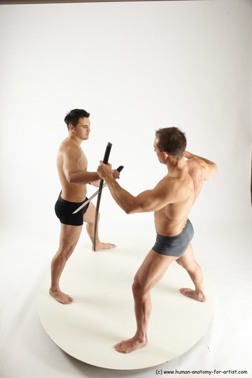 Underwear Fighting with sword Man - Man White Standing poses - ALL Muscular Short Brown Standing poses - simple Multi angles poses Academic