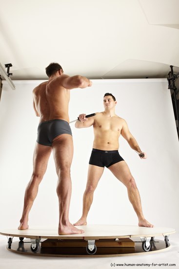 Underwear Fighting with sword Man - Man White Standing poses - ALL Muscular Short Brown Standing poses - simple Multi angles poses Academic