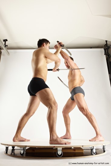 Underwear Fighting with sword Man - Man White Standing poses - ALL Muscular Short Brown Standing poses - simple Multi angles poses Academic