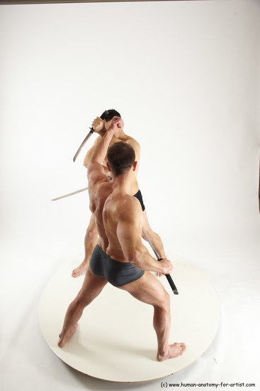 Underwear Fighting with sword Man - Man White Standing poses - ALL Muscular Short Brown Standing poses - simple Multi angles poses Academic