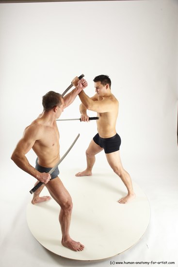 Underwear Fighting with sword Man - Man White Standing poses - ALL Muscular Short Brown Standing poses - simple Multi angles poses Academic