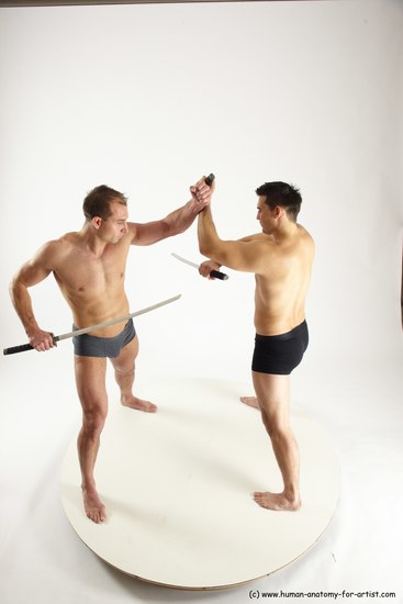 Underwear Fighting with sword Man - Man White Standing poses - ALL Muscular Short Brown Standing poses - simple Multi angles poses Academic