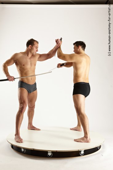 Underwear Fighting with sword Man - Man White Standing poses - ALL Muscular Short Brown Standing poses - simple Multi angles poses Academic