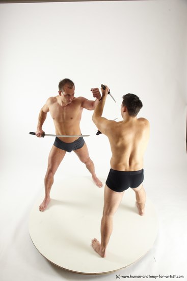 Underwear Fighting with sword Man - Man White Standing poses - ALL Muscular Short Brown Standing poses - simple Multi angles poses Academic