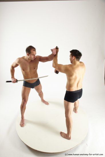 Underwear Fighting with sword Man - Man White Standing poses - ALL Muscular Short Brown Standing poses - simple Multi angles poses Academic