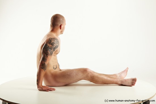 Nude Man White Sitting poses - simple Muscular Bald Sitting poses - ALL Realistic