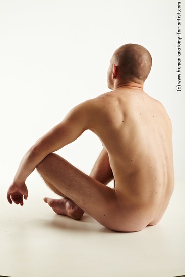 Nude Man White Sitting poses - simple Muscular Bald Sitting poses - ALL Realistic