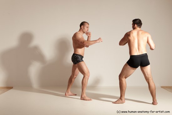 Underwear Fighting Man - Man White Moving poses Muscular Short Brown Dynamic poses Academic