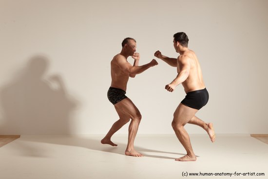 Underwear Fighting Man - Man White Moving poses Muscular Short Brown Dynamic poses Academic