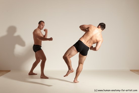 Underwear Fighting Man - Man White Moving poses Muscular Short Brown Dynamic poses Academic