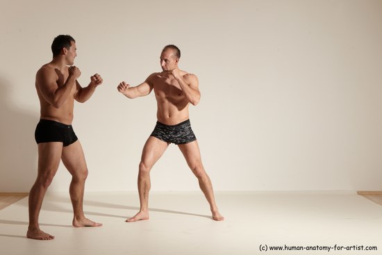 Underwear Fighting Man - Man White Moving poses Muscular Short Brown Dynamic poses Academic