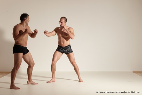 Underwear Fighting Man - Man White Moving poses Muscular Short Brown Dynamic poses Academic