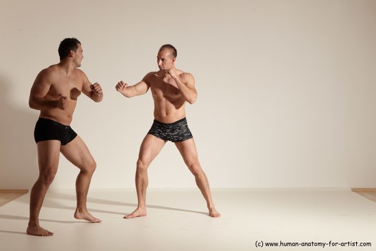 Underwear Fighting Man - Man White Moving poses Muscular Short Brown Dynamic poses Academic