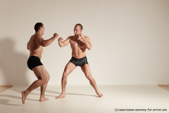 Underwear Fighting Man - Man White Moving poses Muscular Short Brown Dynamic poses Academic