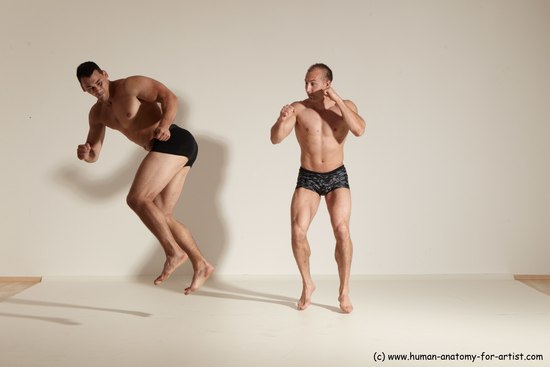 Underwear Fighting Man - Man White Moving poses Muscular Short Brown Dynamic poses Academic