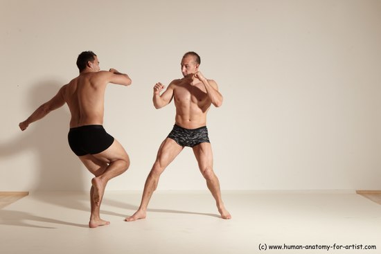 Underwear Fighting Man - Man White Moving poses Muscular Short Brown Dynamic poses Academic