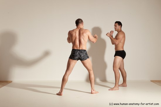 Underwear Fighting Man - Man White Moving poses Muscular Short Brown Dynamic poses Academic