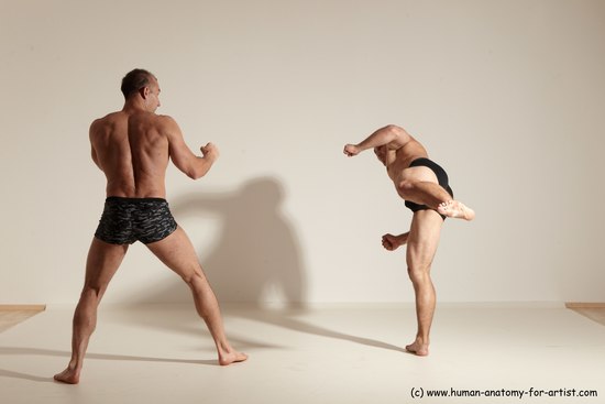 Underwear Fighting Man - Man White Moving poses Muscular Short Brown Dynamic poses Academic