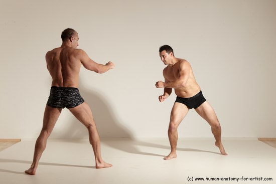 Underwear Fighting Man - Man White Moving poses Muscular Short Brown Dynamic poses Academic