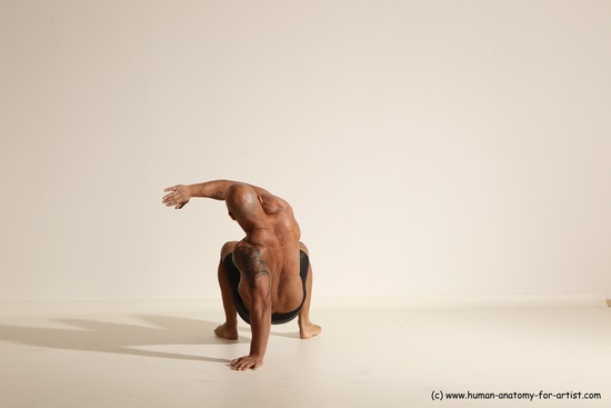 Underwear Gymnastic poses Man Black Muscular Bald Dancing Dynamic poses Academic