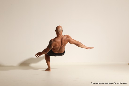 Underwear Gymnastic poses Man Black Muscular Bald Dancing Dynamic poses Academic