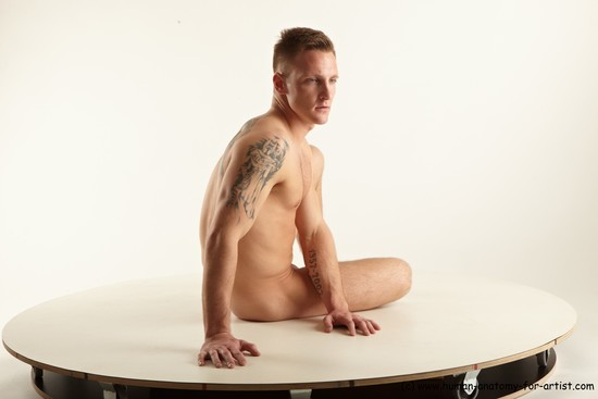 Nude Man White Sitting poses - simple Slim Short Brown Sitting poses - ALL Realistic