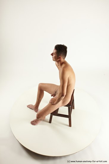 Nude Man White Sitting poses - simple Slim Short Brown Sitting poses - ALL Multi angles poses Realistic