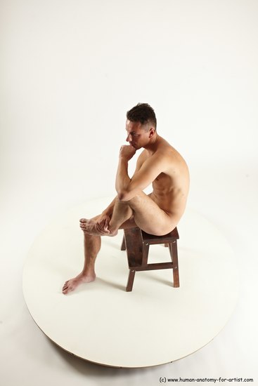 Nude Man White Sitting poses - simple Slim Short Brown Sitting poses - ALL Multi angles poses Realistic