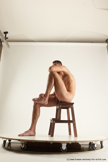 Nude Man White Sitting poses - simple Slim Short Brown Sitting poses - ALL Multi angles poses Realistic