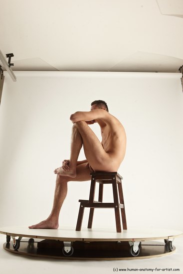 Nude Man White Sitting poses - simple Slim Short Brown Sitting poses - ALL Multi angles poses Realistic