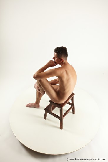 Nude Man White Sitting poses - simple Slim Short Brown Sitting poses - ALL Multi angles poses Realistic