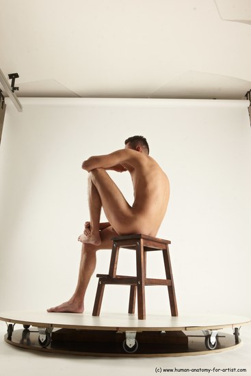 Nude Man White Sitting poses - simple Slim Short Brown Sitting poses - ALL Multi angles poses Realistic