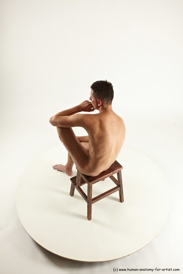 Nude Man White Sitting poses - simple Slim Short Brown Sitting poses - ALL Multi angles poses Realistic