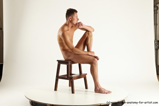 Nude Man White Sitting poses - simple Slim Short Brown Sitting poses - ALL Multi angles poses Realistic